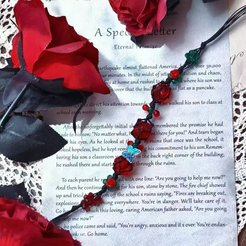 🌸Crystal Bracelet – Handwoven Floral Gemstone Rope Bracelet, Inspired Soft Aesthetic Jewelry ✨