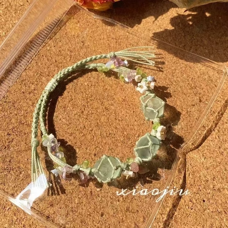 🌸Crystal Bracelet – Handwoven Floral Gemstone Rope Bracelet, Inspired Soft Aesthetic Jewelry ✨