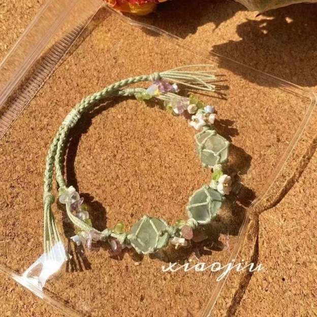 🌸Crystal Bracelet – Handwoven Floral Gemstone Rope Bracelet, Inspired Soft Aesthetic Jewelry ✨