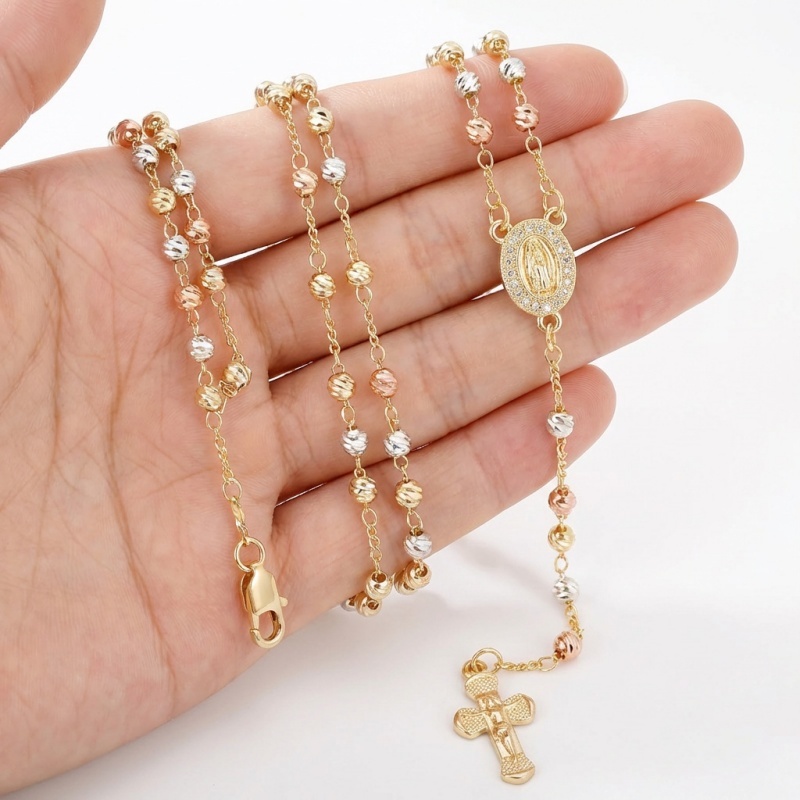Gold Virgin Mary Rosary Cross Necklace