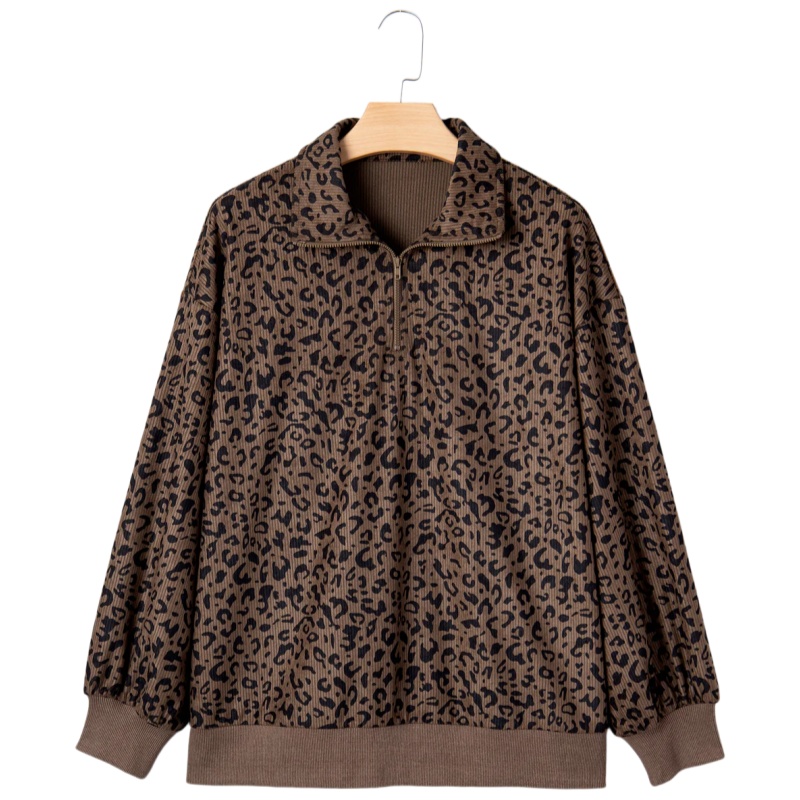 Quarter Zip Corduroy  leopardprintSweatshirt