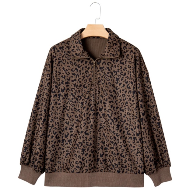 Quarter Zip Corduroy  leopardprintSweatshirt