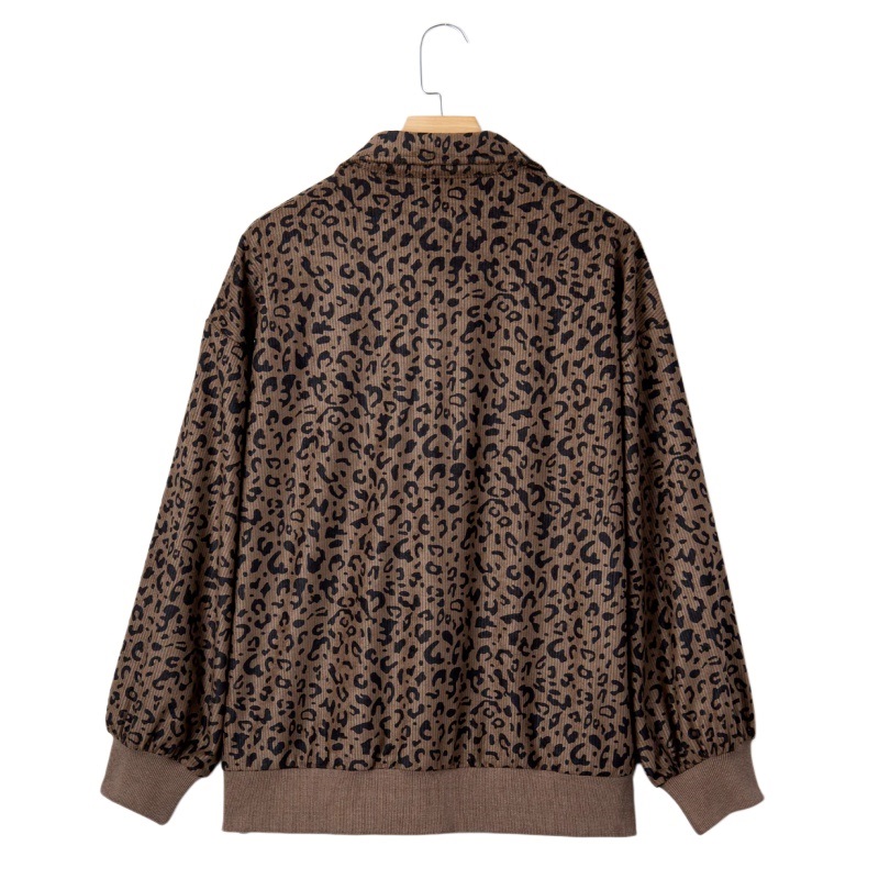 Quarter Zip Corduroy  leopardprintSweatshirt