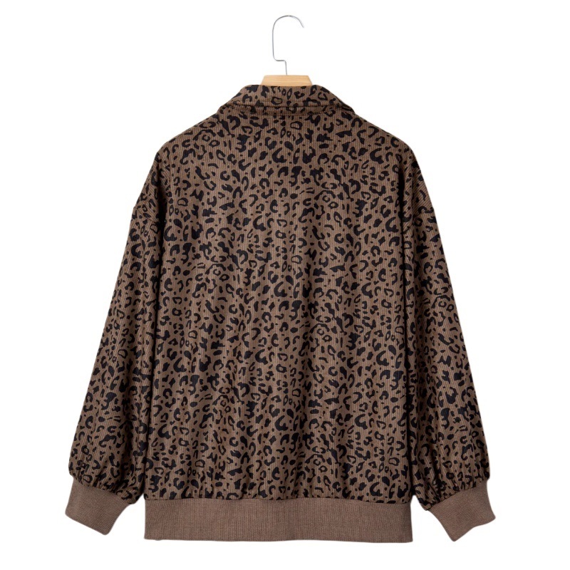 Quarter Zip Corduroy  leopardprintSweatshirt