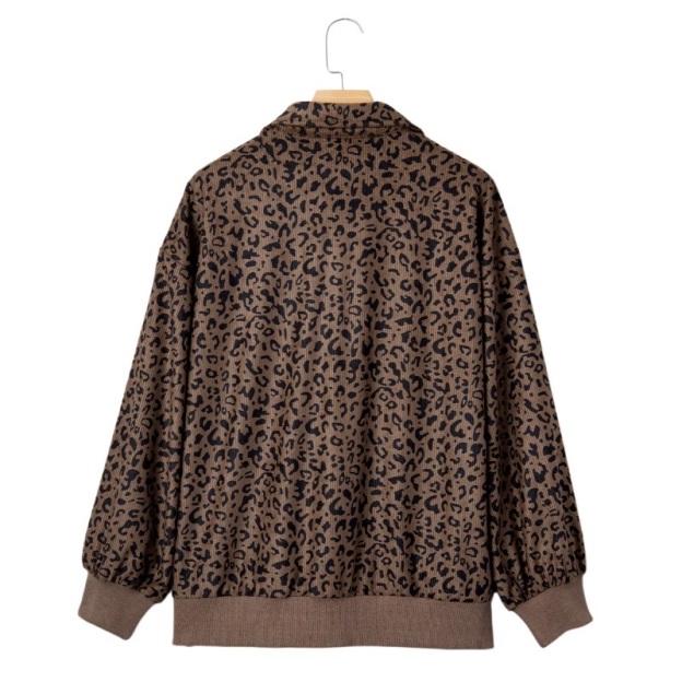 Quarter Zip Corduroy  leopardprintSweatshirt