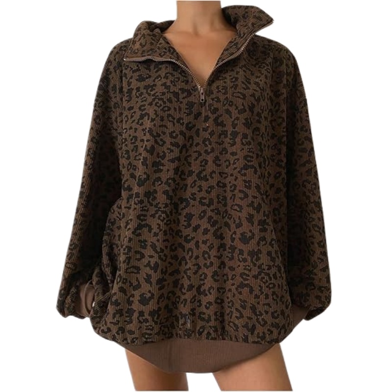 Quarter Zip Corduroy  leopardprintSweatshirt