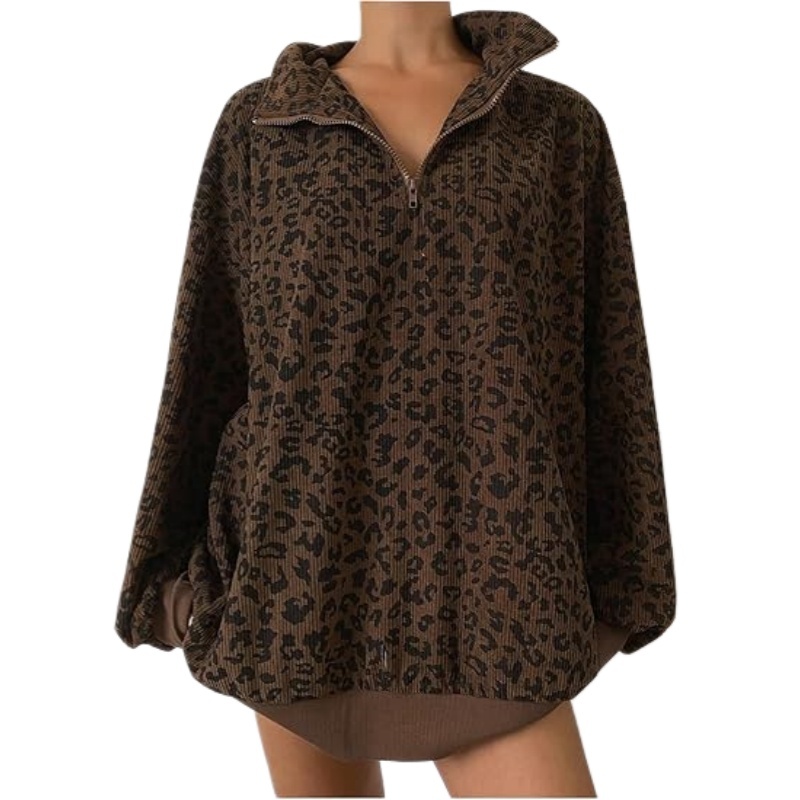 Quarter Zip Corduroy  leopardprintSweatshirt