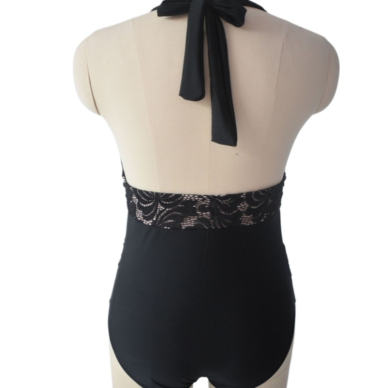 Lace Patchwork Black One Piece Swimwear