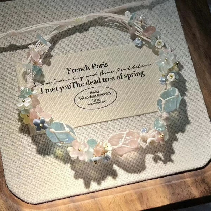 🌸Crystal Bracelet – Handwoven Floral Gemstone Rope Bracelet, Inspired Soft Aesthetic Jewelry ✨