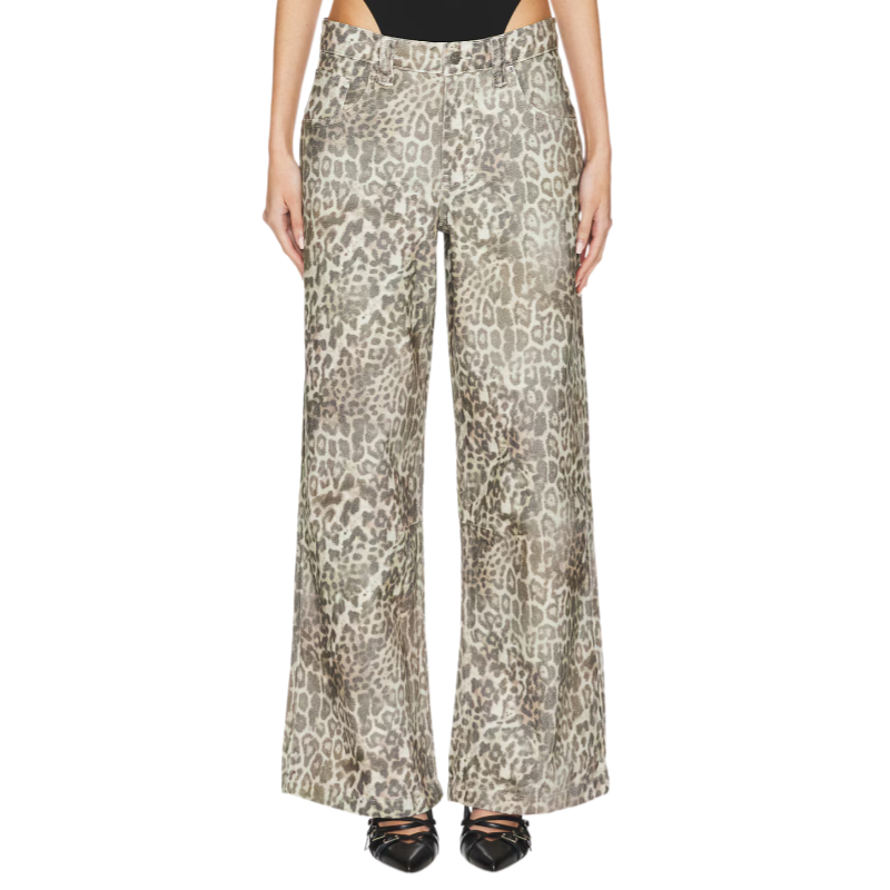 Vintage Leopard Wide Leg Denim Pants