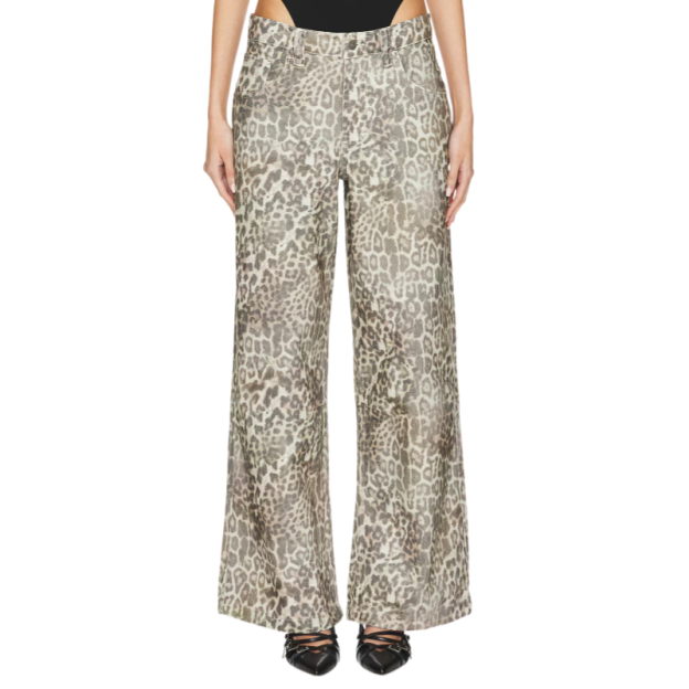 Vintage Leopard Wide Leg Denim Pants