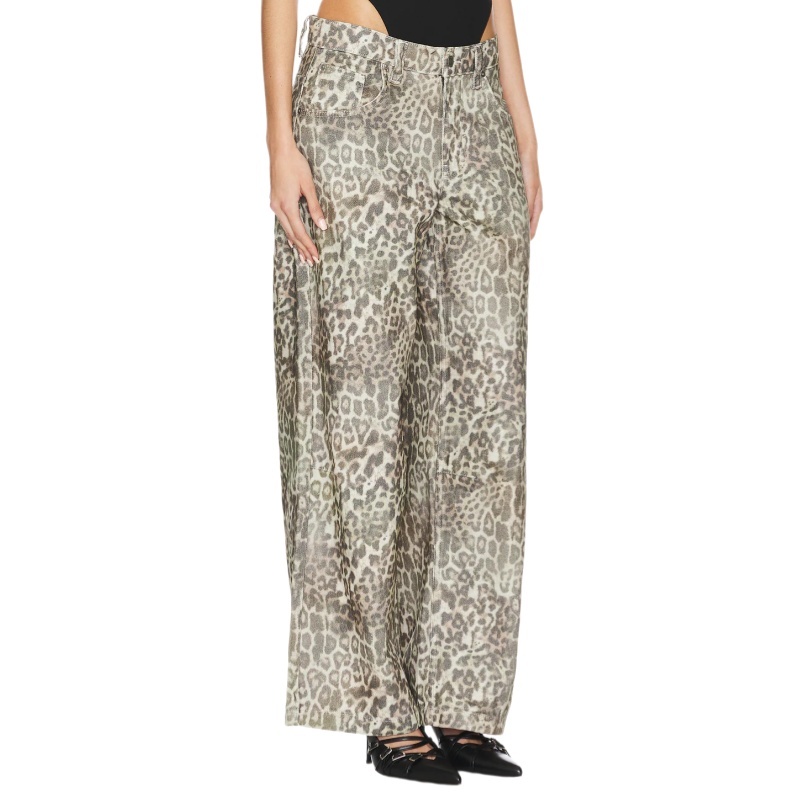 Vintage Leopard Wide Leg Denim Pants