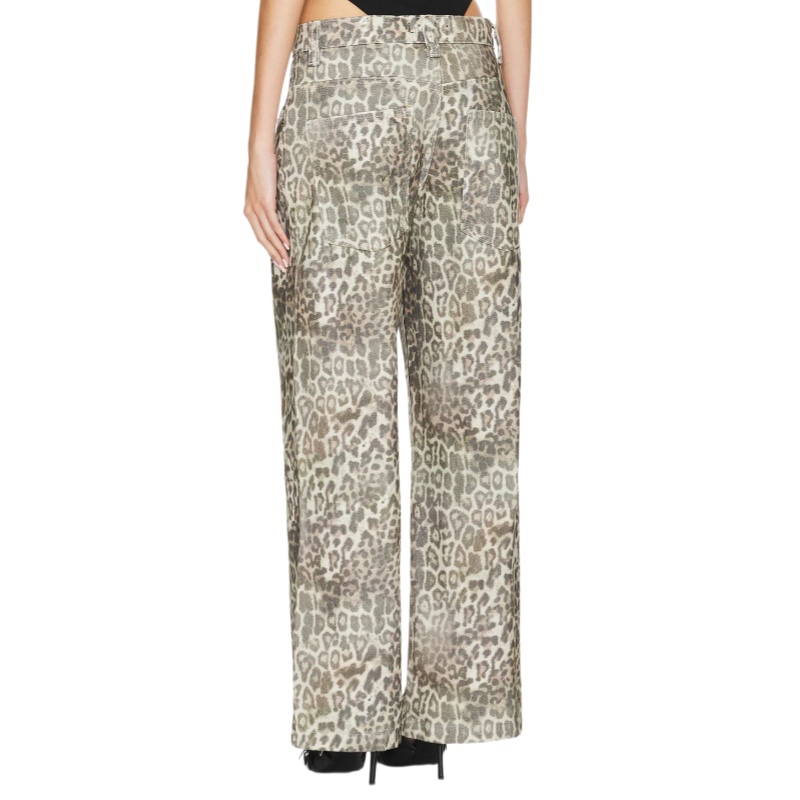 Vintage Leopard Wide Leg Denim Pants