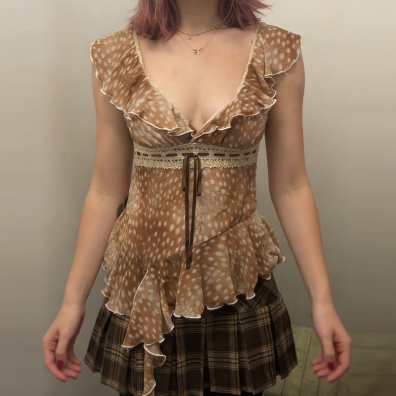 Plunging Ruffle Asymmetric Blouse