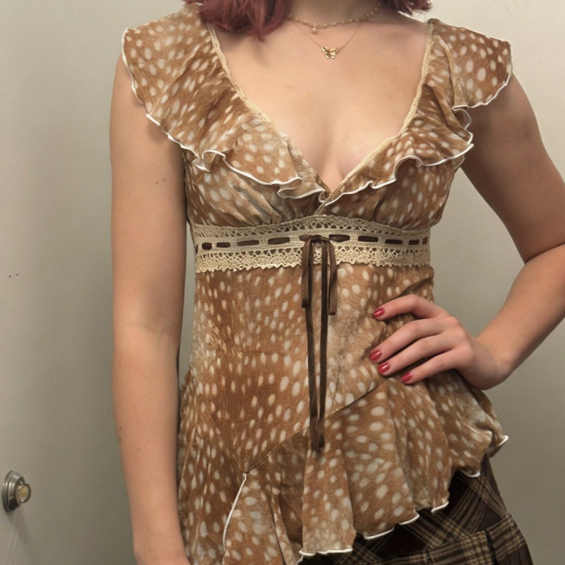 Plunging Ruffle Asymmetric Blouse