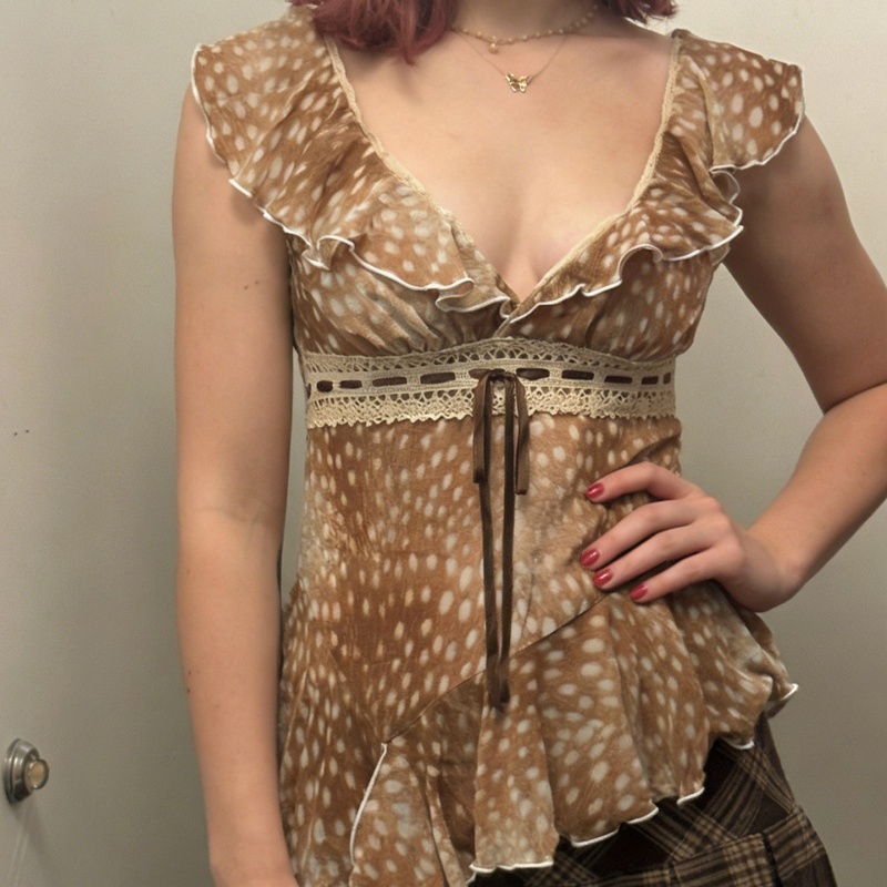 Plunging Ruffle Asymmetric Blouse