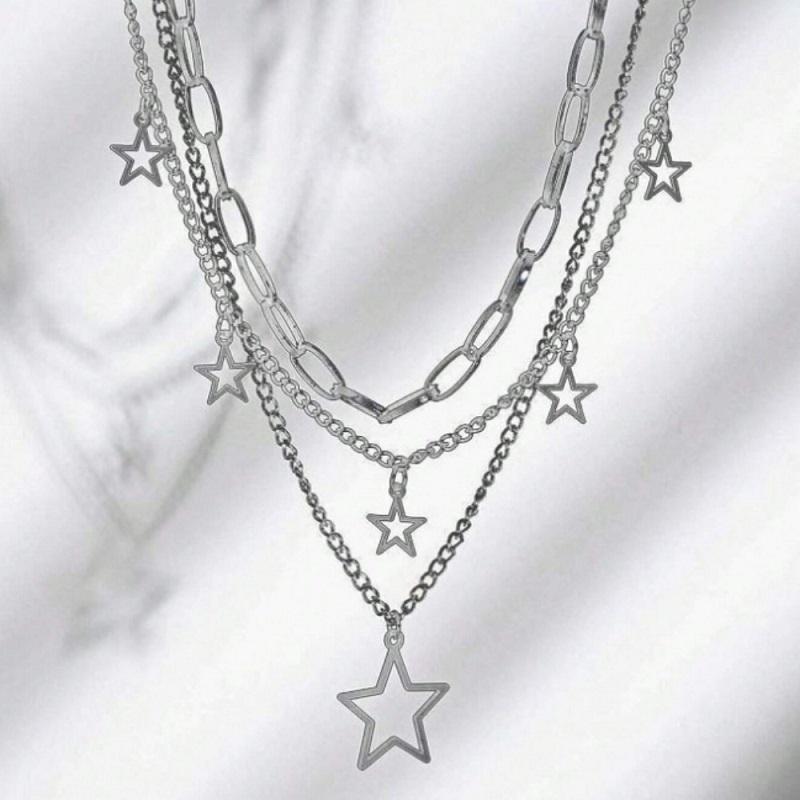 Starlight Layered Chain Necklace – Multi-Layer Star Charm Necklace