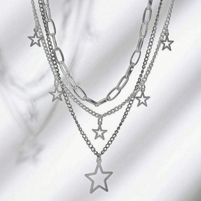Starlight Layered Chain Necklace – Multi-Layer Star Charm Necklace