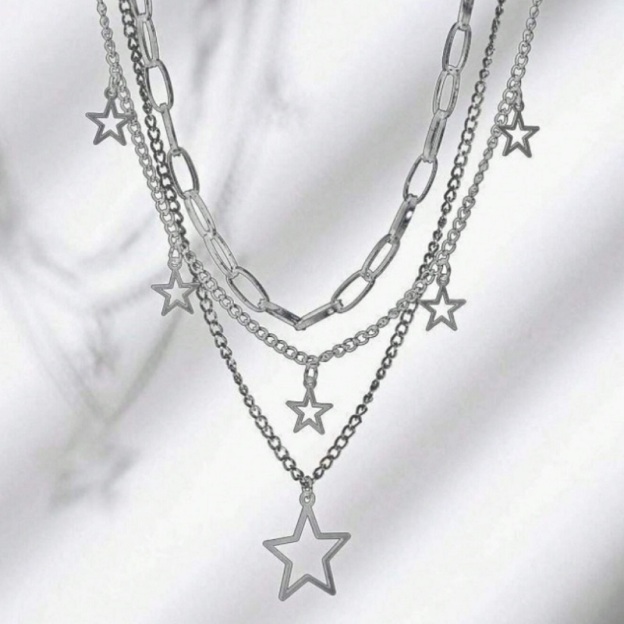 Starlight Layered Chain Necklace – Multi-Layer Star Charm Necklace