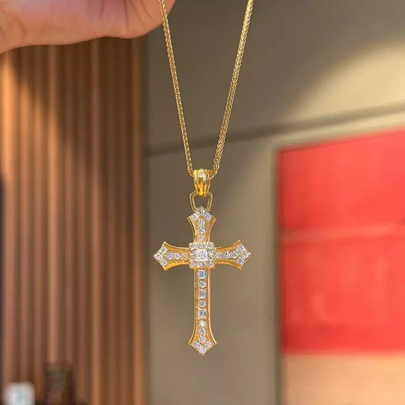 Gold Tone Crystal Cross Pendant