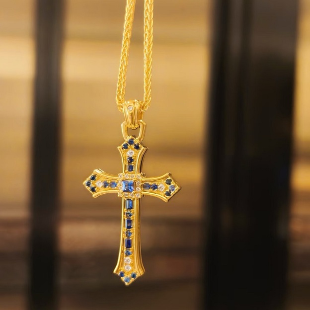 Gold Tone Crystal Cross Pendant