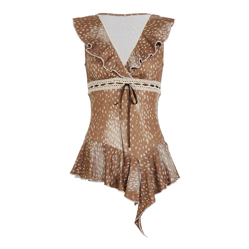 Plunging Ruffle Asymmetric Blouse