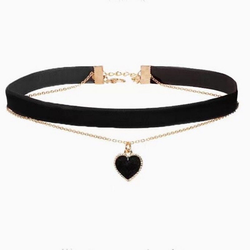 Velvet Heart Double-Layer Choker Necklace