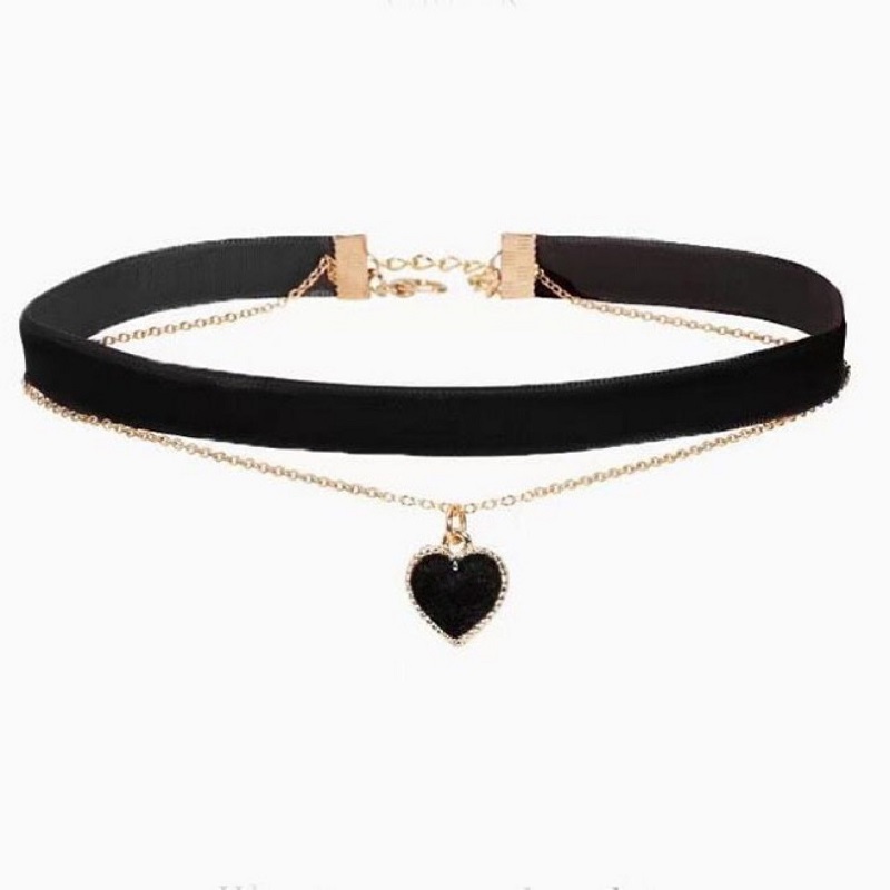 Velvet Heart Double-Layer Choker Necklace