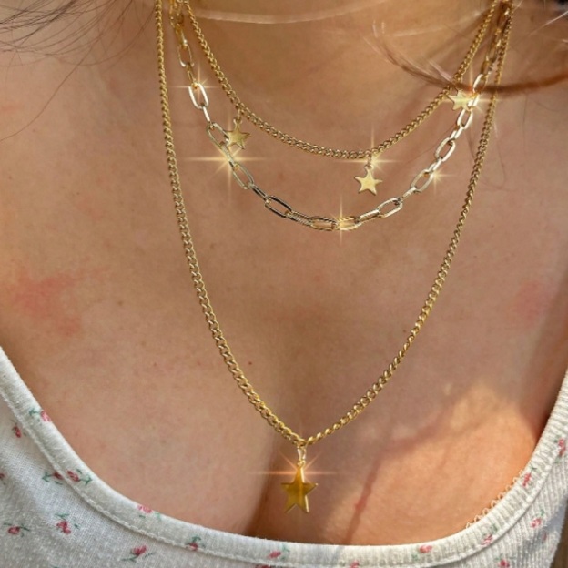 Starlight Layered Chain Necklace – Multi-Layer Star Charm Necklace