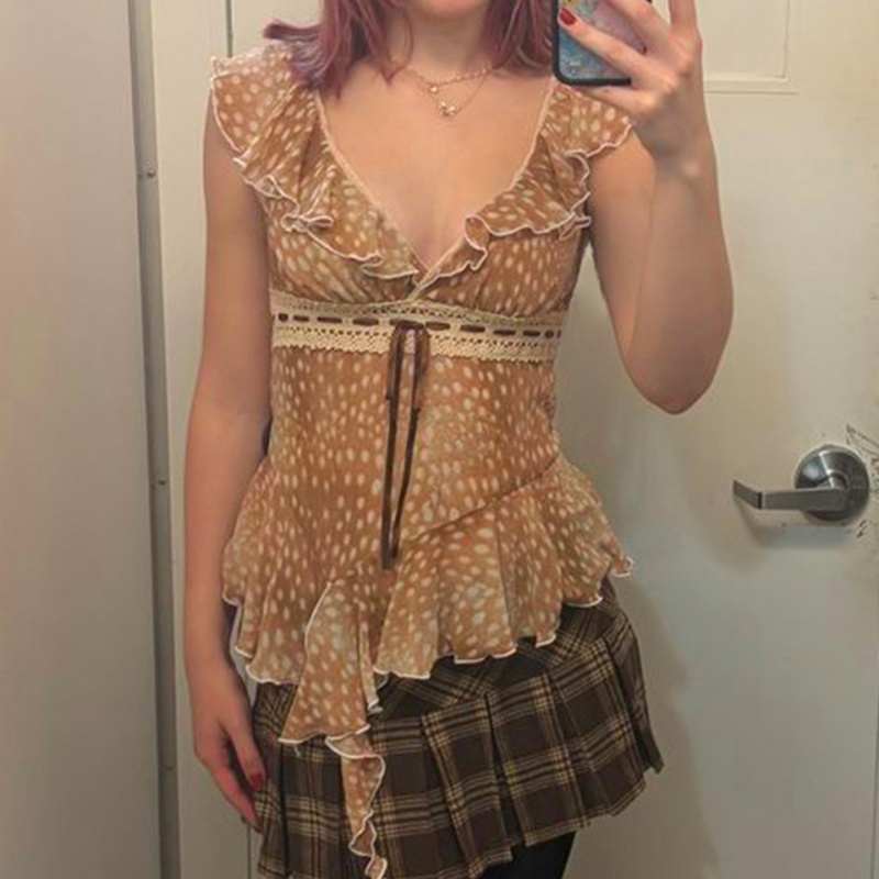 Plunging Ruffle Asymmetric Blouse