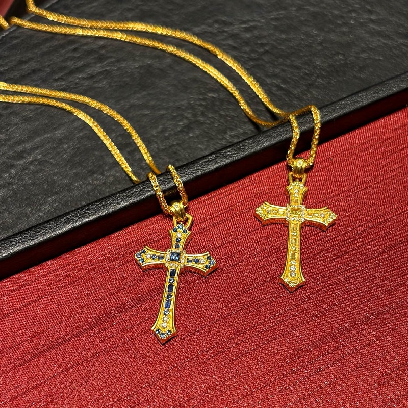 Gold Tone Crystal Cross Pendant