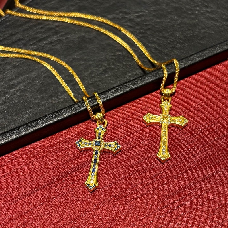Gold Tone Crystal Cross Pendant