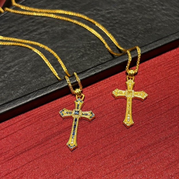 Gold Tone Crystal Cross Pendant