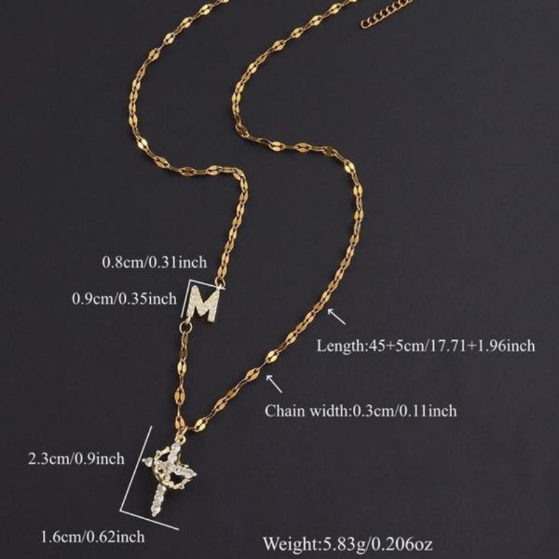Crown Cross Initial Necklace for Women