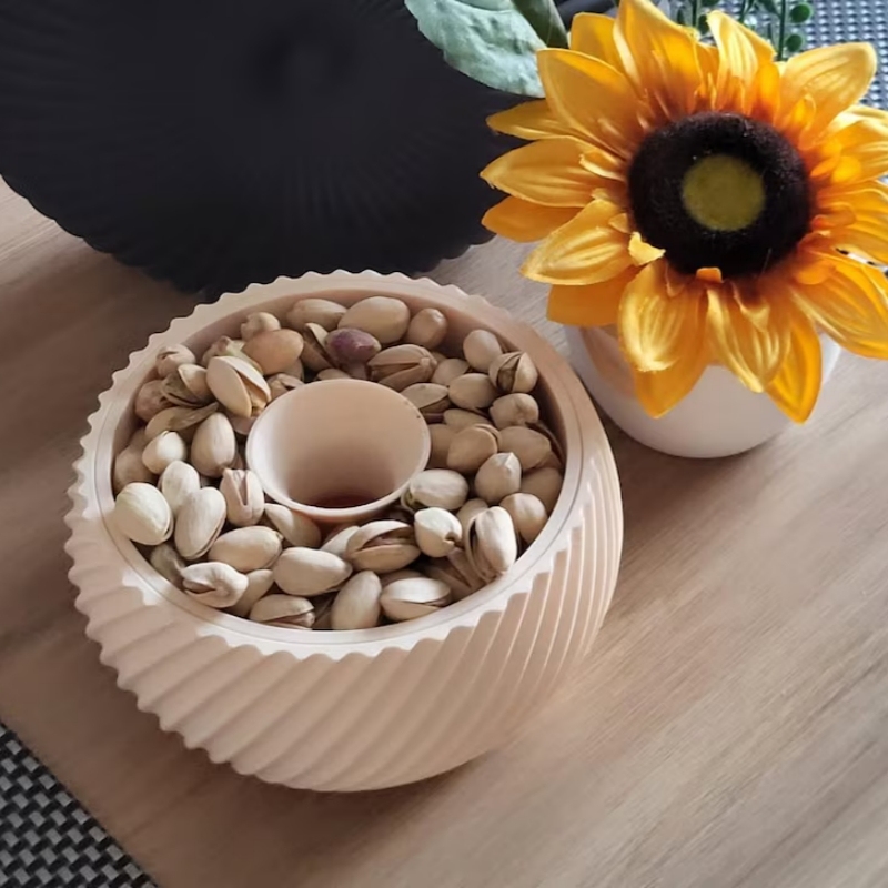 Modern Double Layer Snack Bowl with Hidden Shell Storage