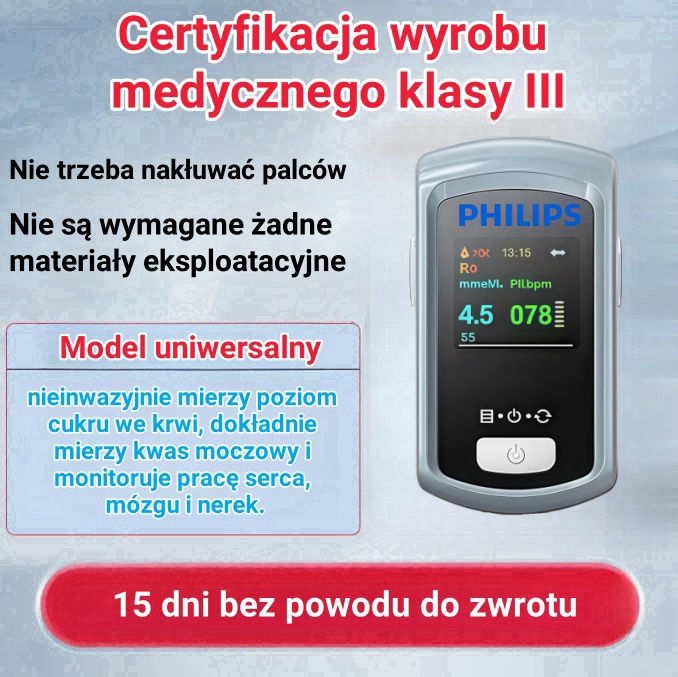 🌟 Bezinwazyjny, bezigłowy glukometr Philips – proste i bezbolesne monitorowanie poziomu glukozy we krwi 💉✨