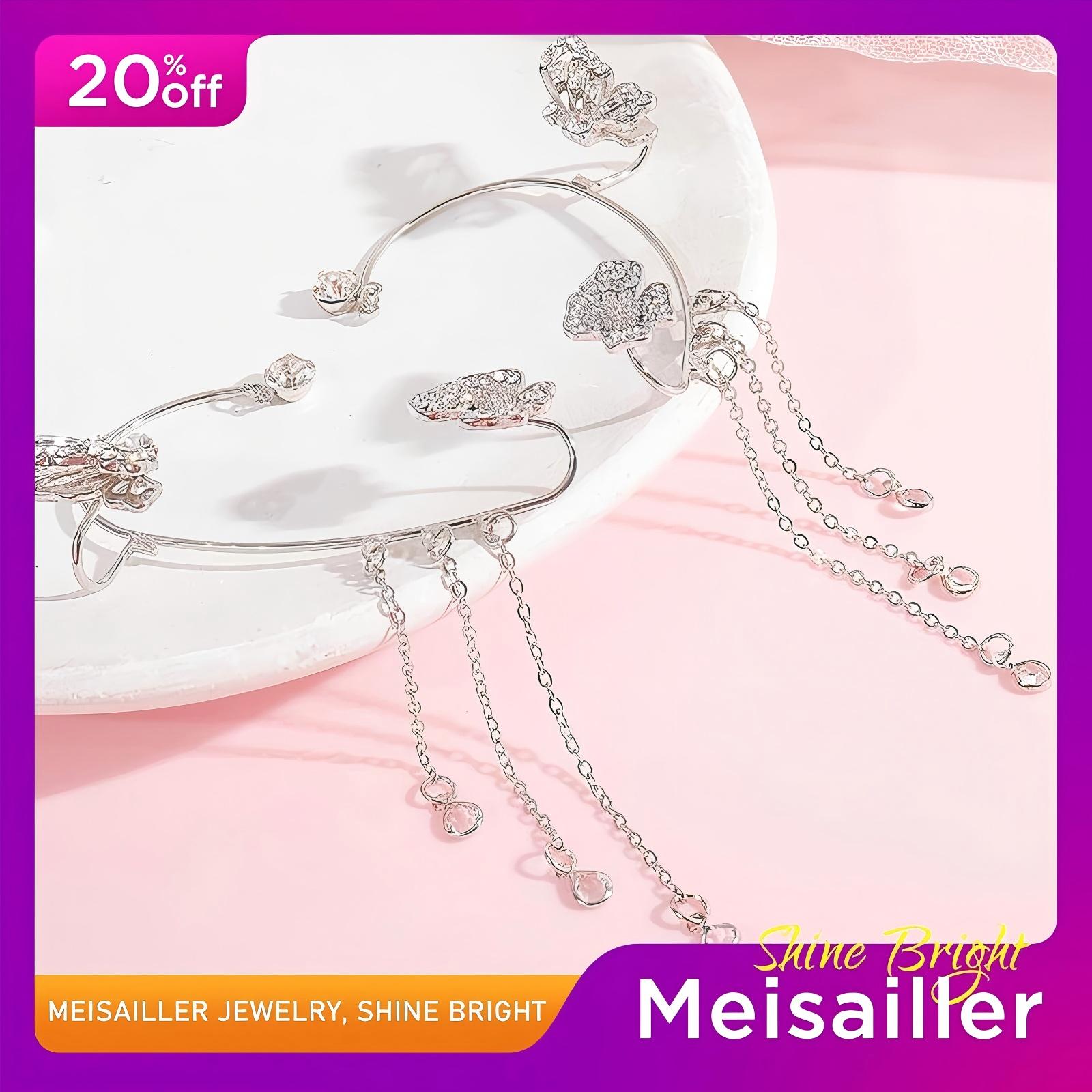 2szt Kolczyki motyle dla kobiet Modne, kwiatowe klipsy z frędzlami na srebrnym złotym uroku CubicZirconia Dainty No Piercing Wrap Butterfly Gifts EarFor Girls