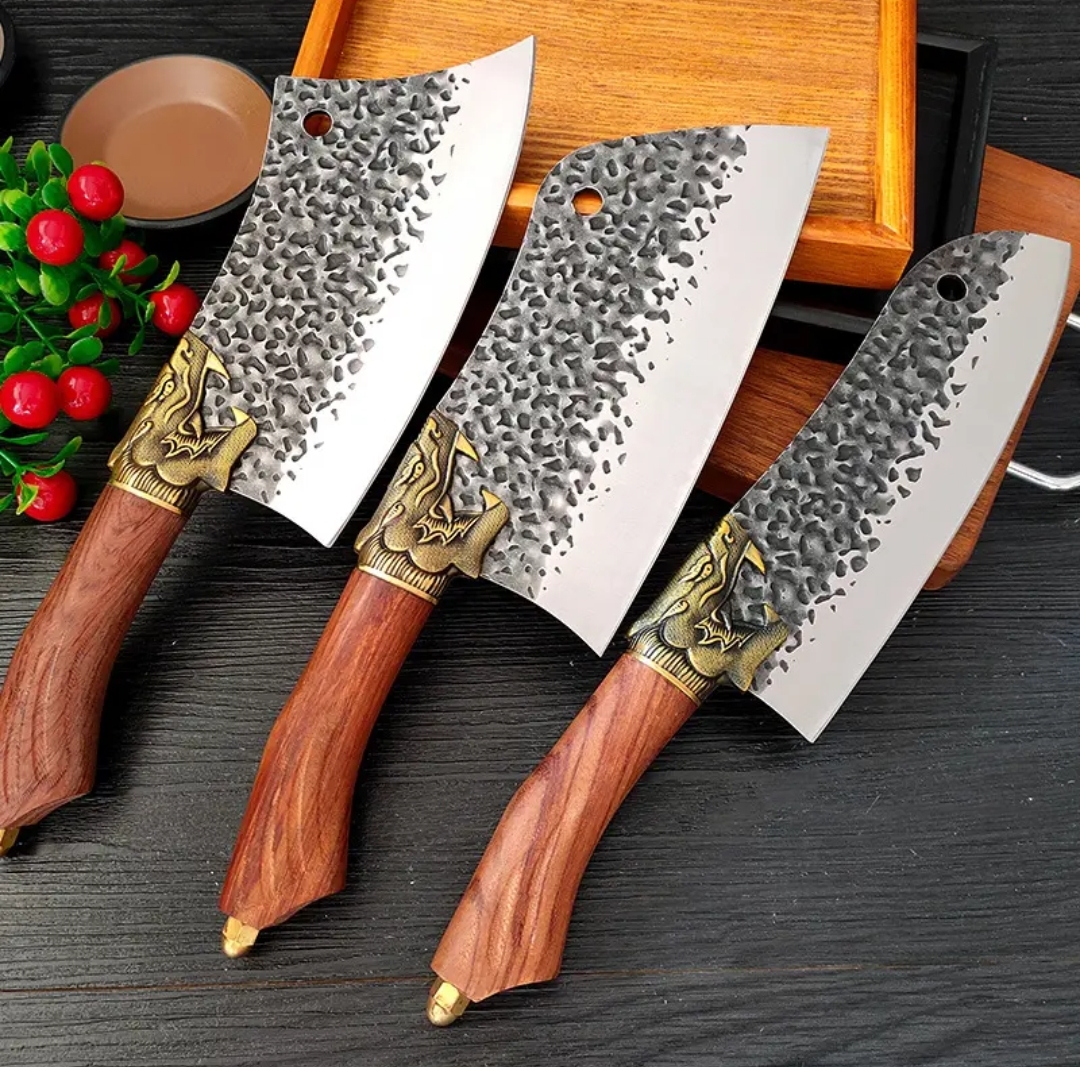 Conjunto de 3, faca de cozinha, faca de corte, faca de carne, acampamento ao ar livre, faca de corte forjada