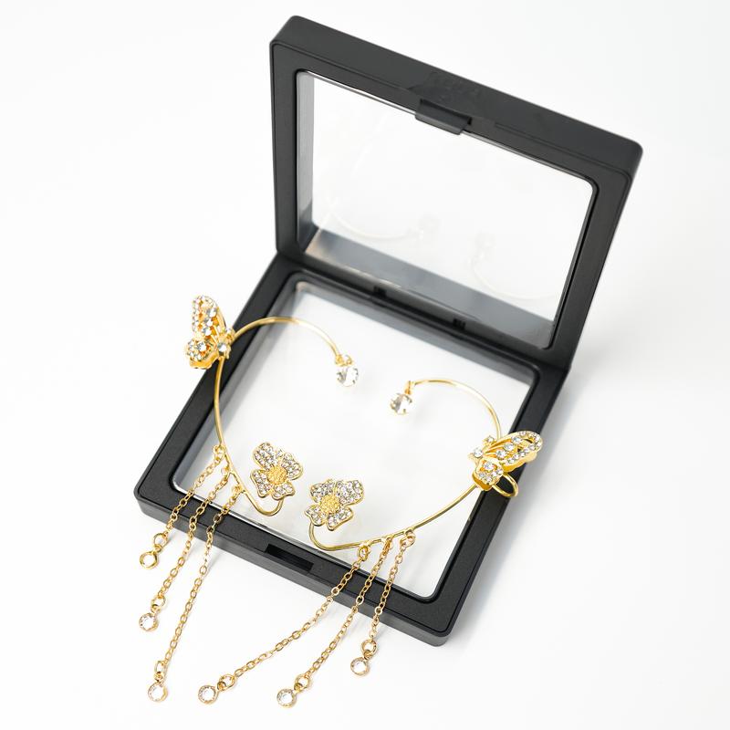 2szt Kolczyki motyle dla kobiet Modne, kwiatowe klipsy z frędzlami na srebrnym złotym uroku CubicZirconia Dainty No Piercing Wrap Butterfly Gifts EarFor Girls