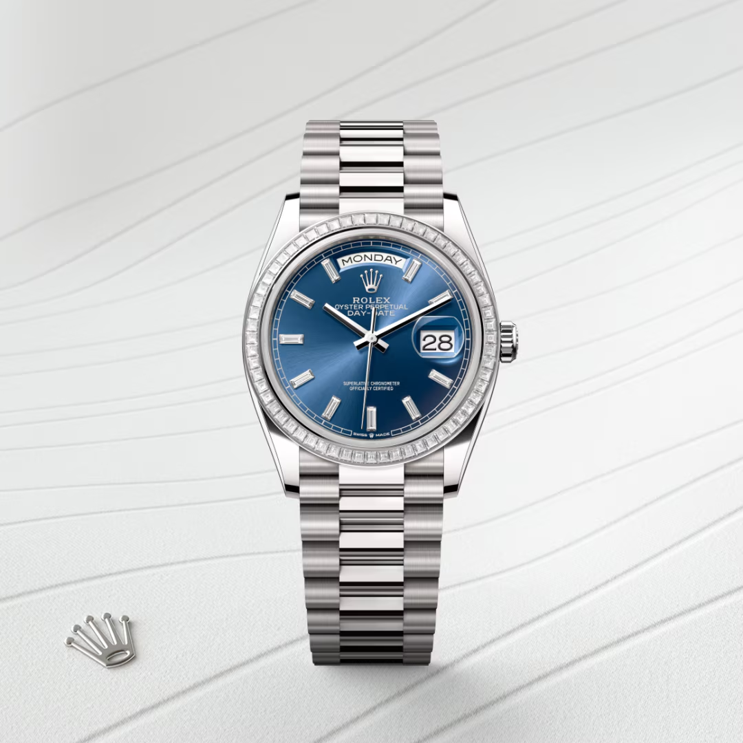 Rolex Day-Date 36 Oyster, 36 mm, bílé zlato a diamanty