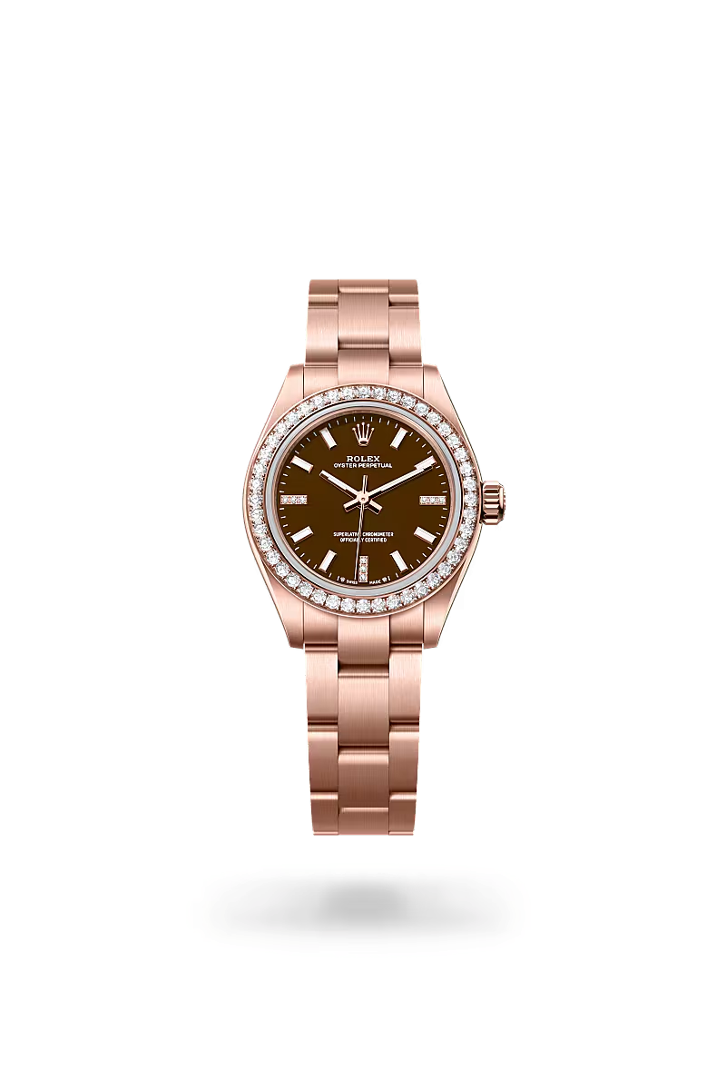 Rolex Oyster Perpetual 28 Oyster, 28 mm, růžové zlato a diamanty