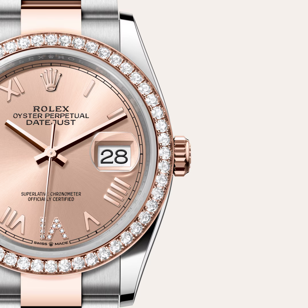 Rolex Datejust 36 Oyster, 36 mm, ocel Oystersteel, růžové zlato a diamanty