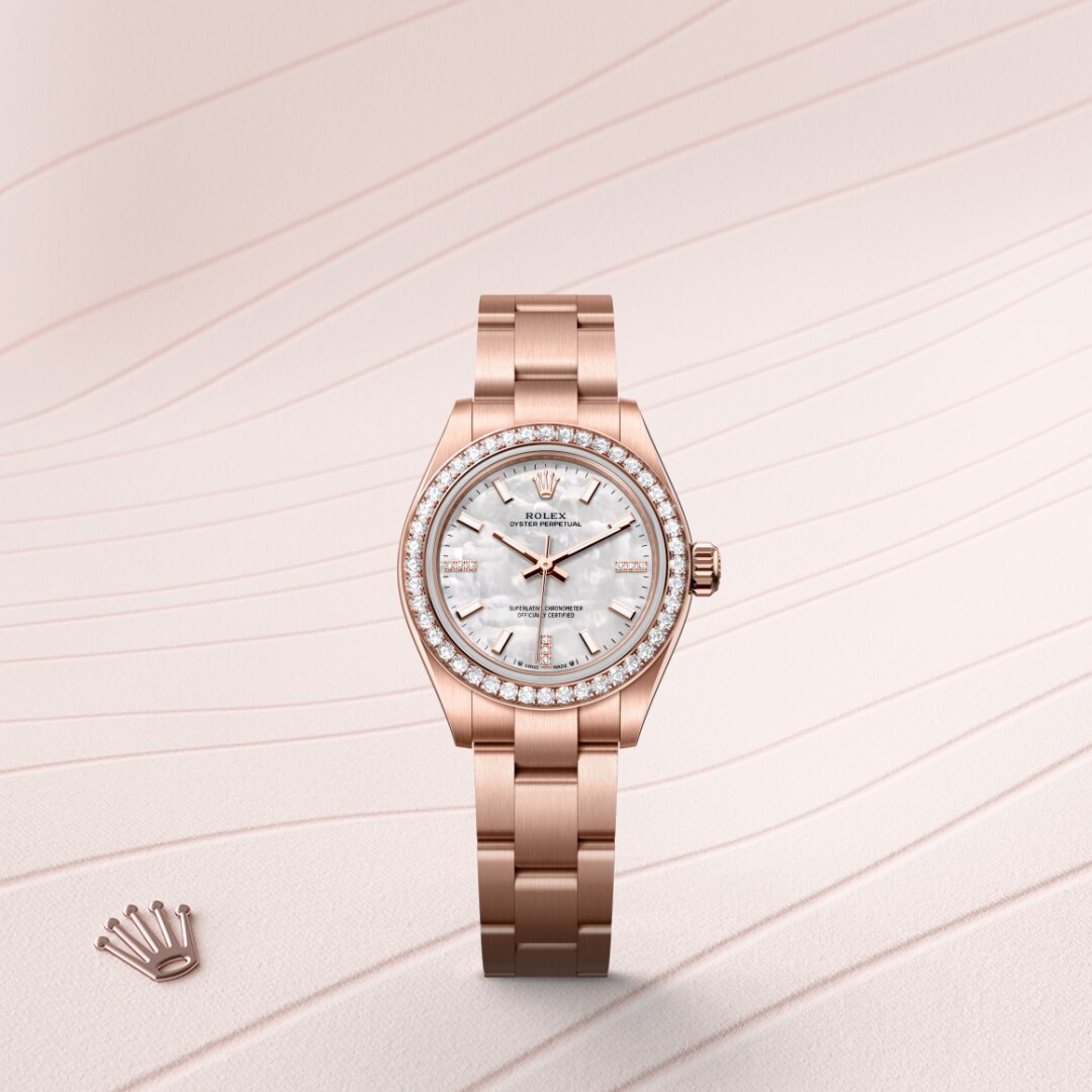 Rolex Oyster Perpetual 28 Oyster, 28 mm, růžové zlato a diamanty