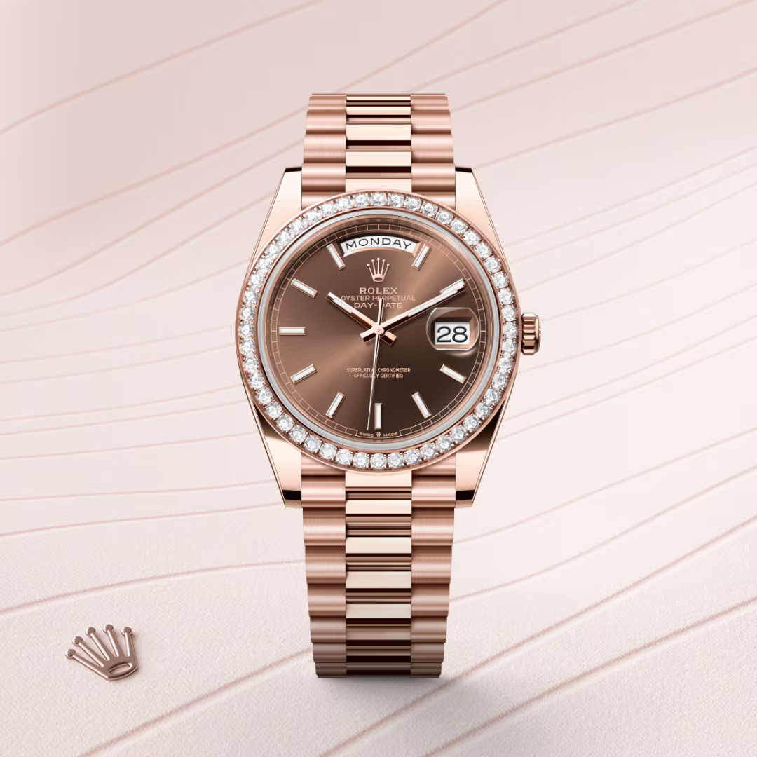 Rolex Day-Date 40 Oyster, 40 mm, růžové zlato a diamanty