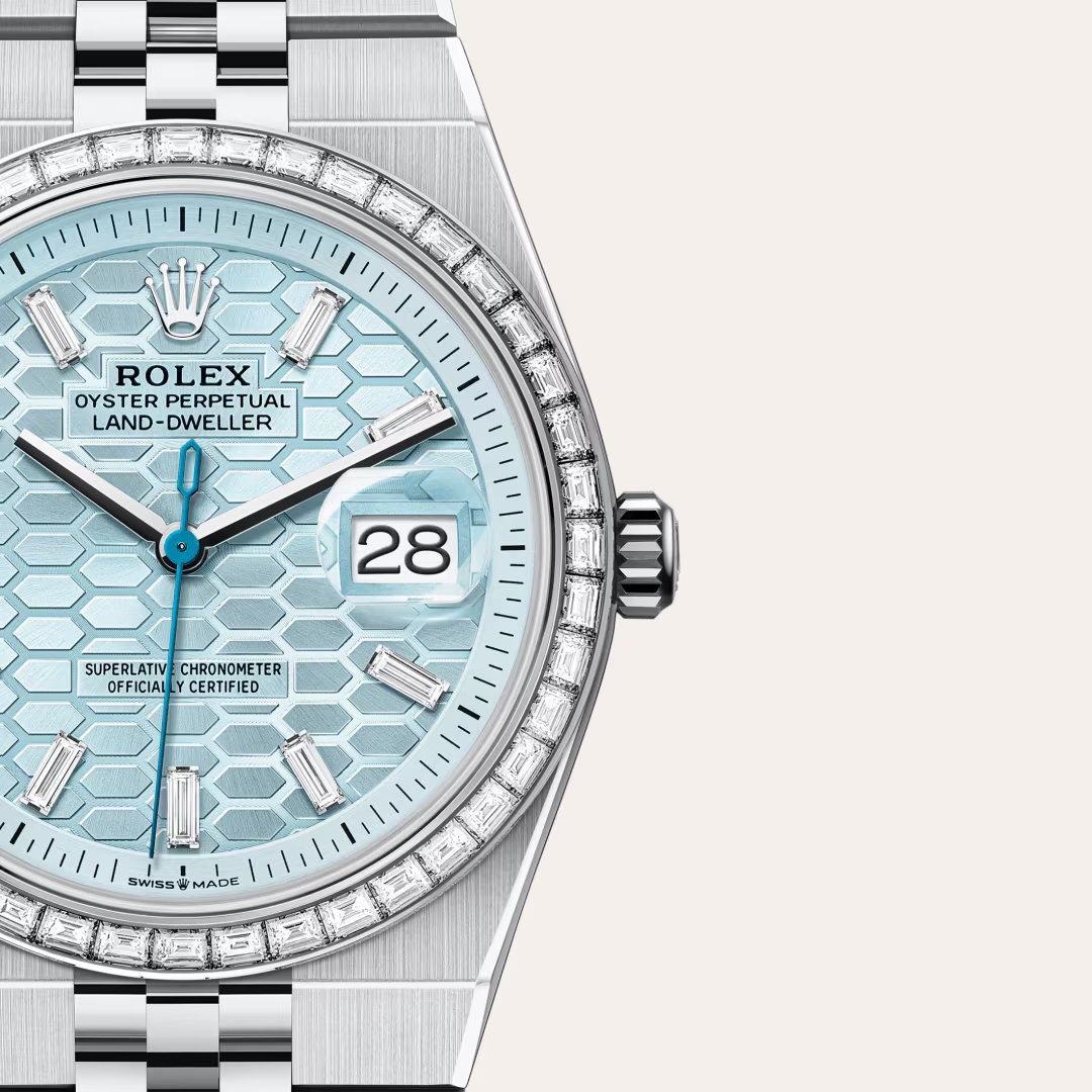 Rolex Land-Dweller Oyster, 36 mm, platina a diamanty