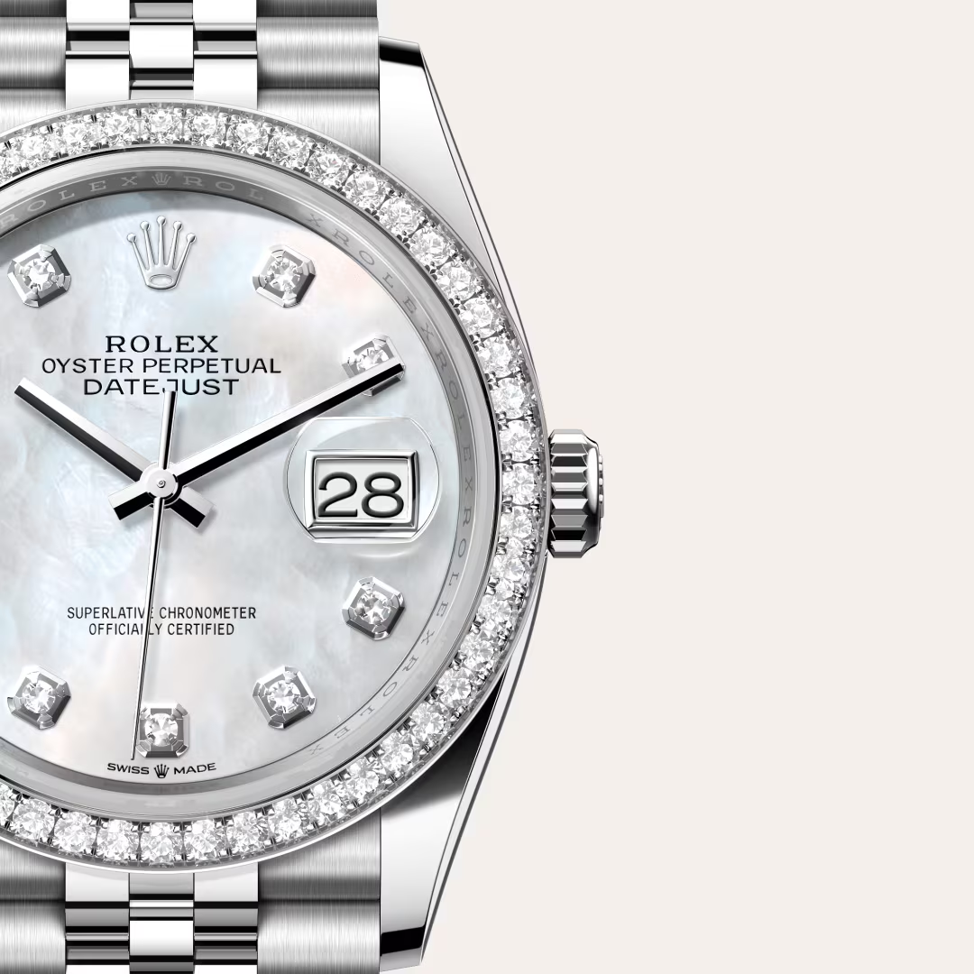 Rolex Datejust 36 Oyster, 36 mm, ocel Oyster, bílé zlato a diamanty