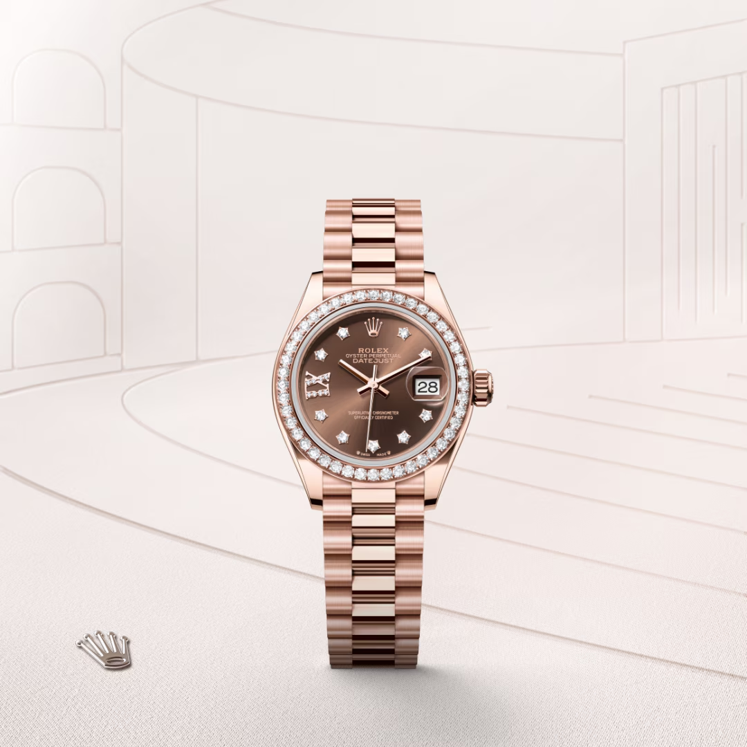 Rolex Lady-Datejust Oyster, 28 mm, růžové zlato a diamanty
