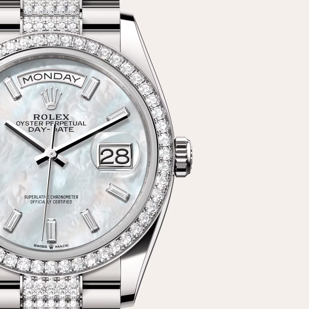 Rolex Day-Date 36 Oyster, 36 mm, bílé zlato a diamanty