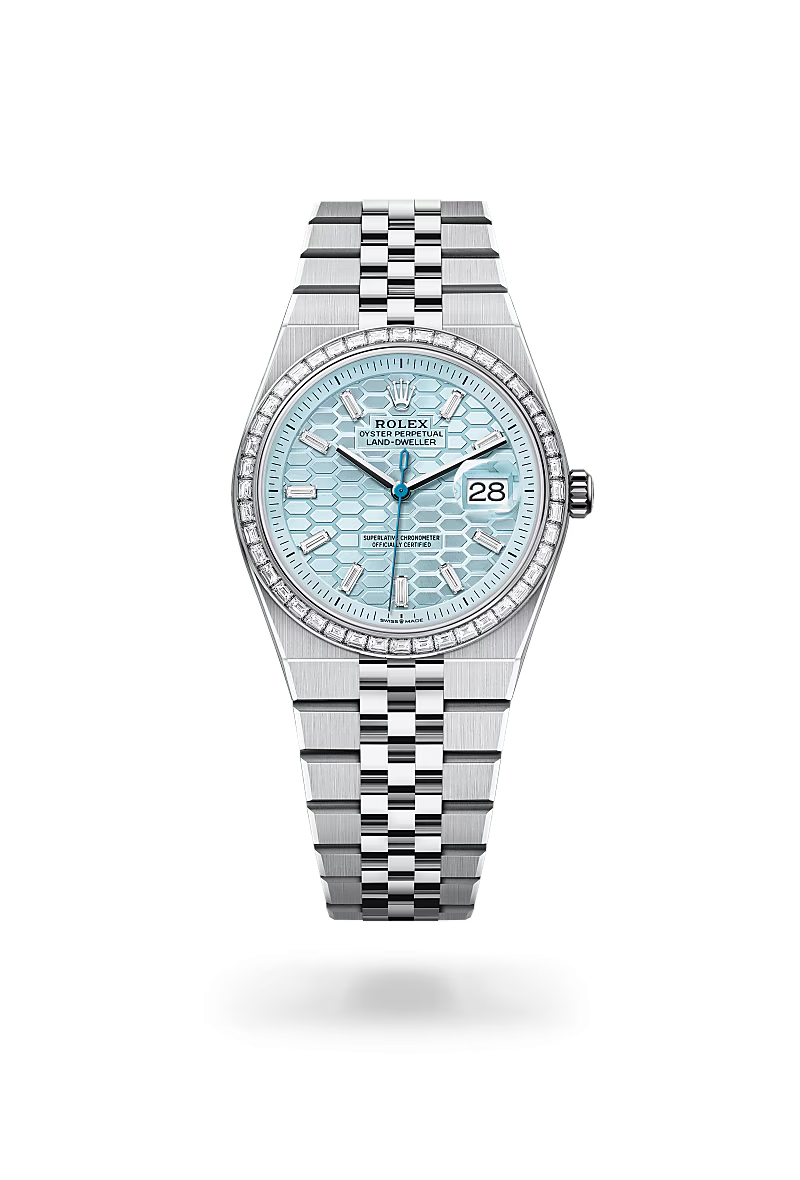 Rolex Land-Dweller Oyster, 36 mm, platina a diamanty