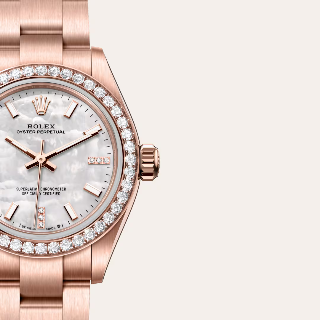 Rolex Oyster Perpetual 28 Oyster, 28 mm, růžové zlato a diamanty